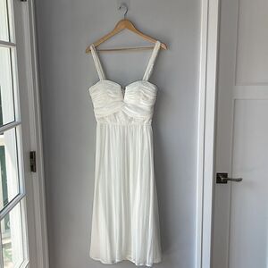 Mikael Aghal White Chiffon Midi Dress